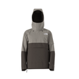 Two-tone gray and black raincoat with brand logo on a white background