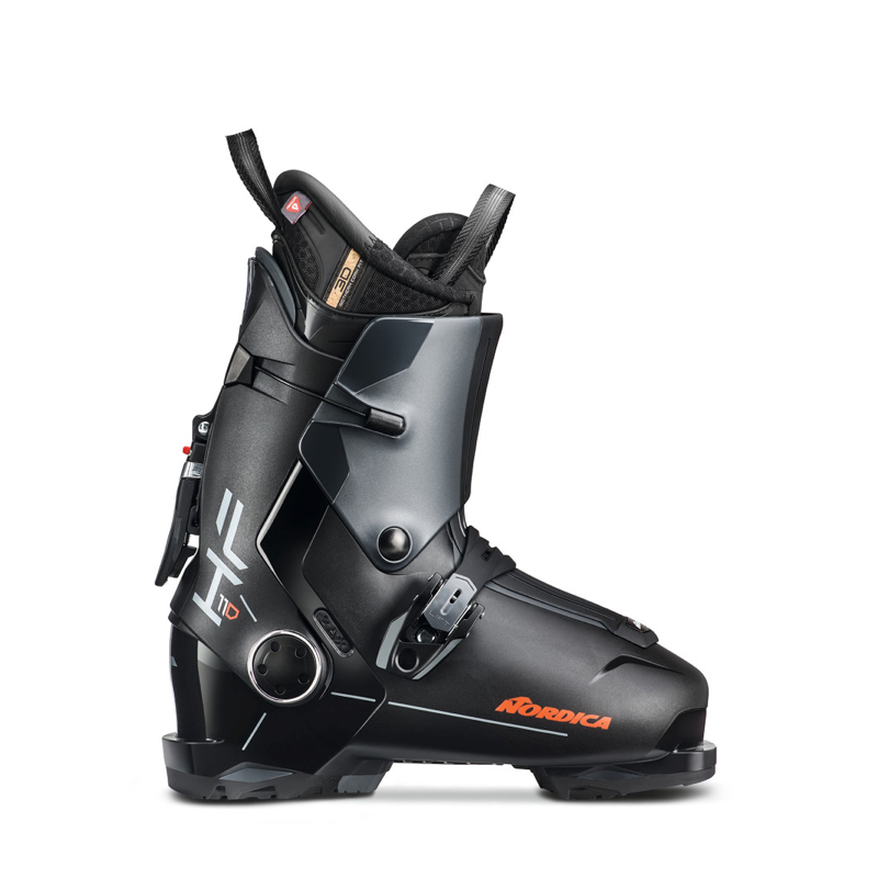 black gray and red ski boot