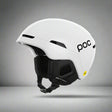 White helmet with black interior and visible POC branding on a white background