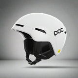White helmet with black interior and visible POC branding on a white background