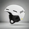 White helmet with black interior and visible POC branding on a white background