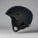 Black helmet with a yellow label on a white background