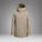 Beige winter jacket with a hood on a white background