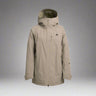 Beige winter jacket with a hood on a white background