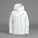 White jacket with a brand logo on a white background