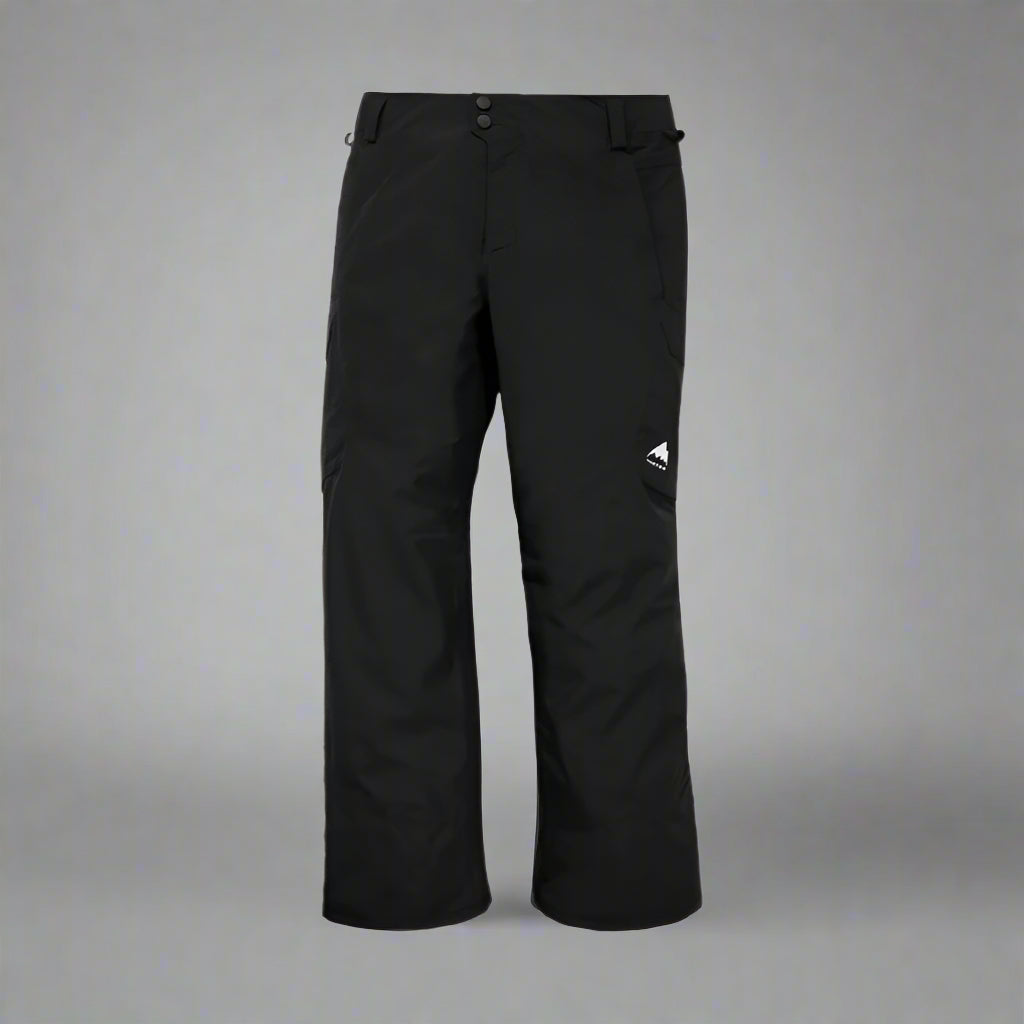 Black pants with a small logo on a white background