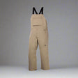 Khaki bib overalls with black straps on a white background