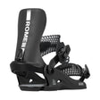 Black snowboard binding with 'Rome' branding on a white background
