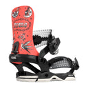Red and black snowboard binding with 'Rome' branding on a white background