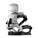 White snowboard binding with black hardware on a white background