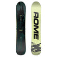 Two views of a snowboard with 'Rome' branding on a white background
