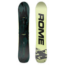 Two views of a snowboard with 'Rome' branding on a white background