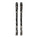 A pair of skis with a black base featuring a swirling zebra-like pattern in beige and white, with small red and orange logo details near the tips.