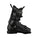 A Salomon ski boot in black with gold accents, featuring a dial closure system and a quick-release buckle, shown from a side profile on a white background.