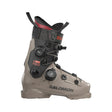 Salomon S Pro ski boot in a taupe-gray and black colorway with red accents, featuring dual dial closures and a BOA 905 system, shown against a plain white background.