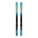 A pair of Alpinestars ski bindings with matching blue and teal skis, shown vertically against a plain white background.