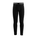 Black Smartwool compression leggings with a white branded waistband, shown on a plain white background.