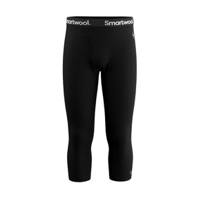 Black 3/4-length compression leggings with a black waistband featuring the white 'Smartwool' brand name, shown against a plain white background.