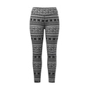 Black and white patterned leggings with a Nordic fair isle style geometric print, shown against a plain white background.