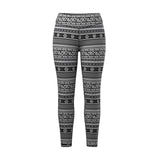 Black and white patterned leggings with a Nordic fair isle style geometric print, shown against a plain white background.