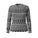 A women's long-sleeve crewneck sweater featuring a black and white Nordic/Fair Isle pattern with geometric and snowflake motifs, shown against a plain white background.