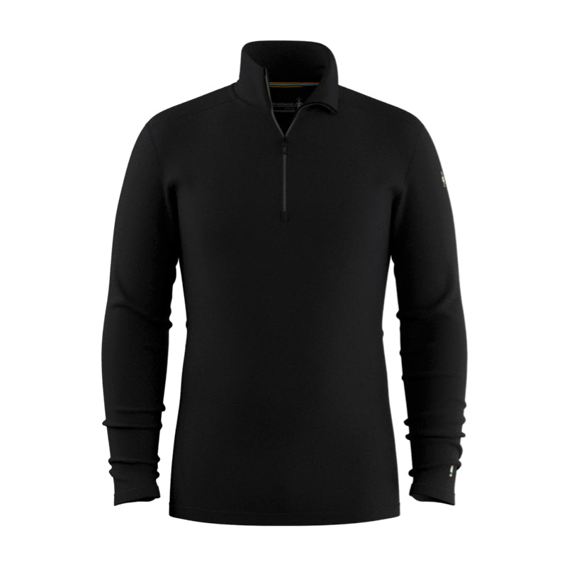 A black long-sleeve quarter-zip pullover sweater with a stand-up collar, displayed on a clean white background.