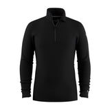 A black long-sleeve quarter-zip pullover sweater with a stand-up collar, displayed on a clean white background.