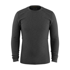 A dark charcoal gray long-sleeve crewneck shirt, shown on a clean white background.