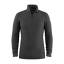A dark charcoal gray long-sleeve quarter-zip pullover with a stand-up collar, shown on a plain white background.