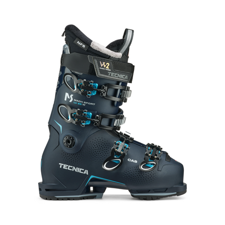 blue, black and light blue ski boot