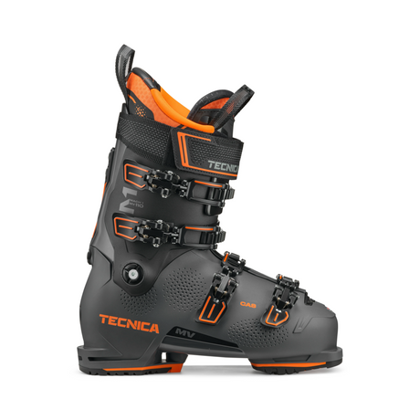 Gray, Orange and black ski boot