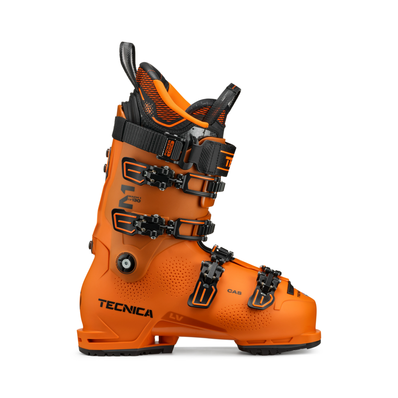 orange and black ski boot