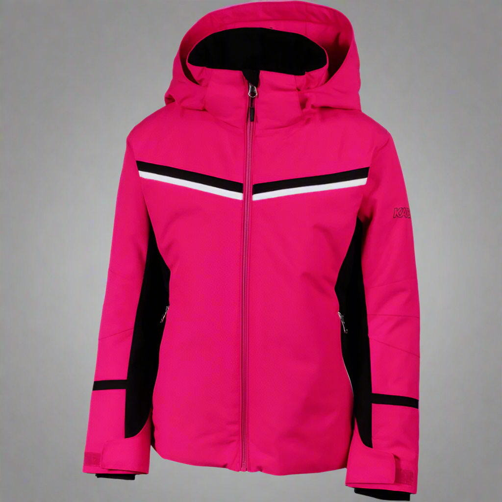 Pink jacket with black and white accents on a white background