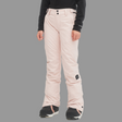 Light pink snow pants worn by a person on a white background
