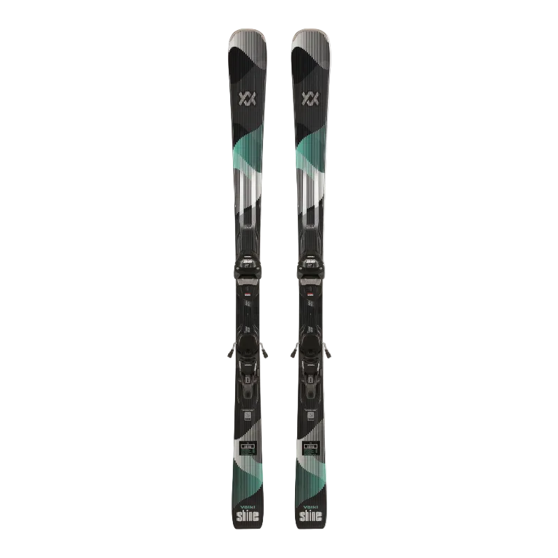 Pair of skis with bindings on a white background
