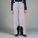 Light gray snow pants with black accents worn by a person on a white background