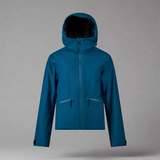 Blue jacket with a hood on a light gray background