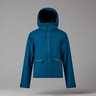 Blue jacket with a hood on a light gray background