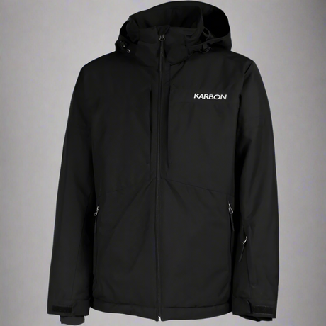 Black jacket with 'Karbon' logo on a white background