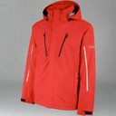 Red jacket with black zippers on a white background