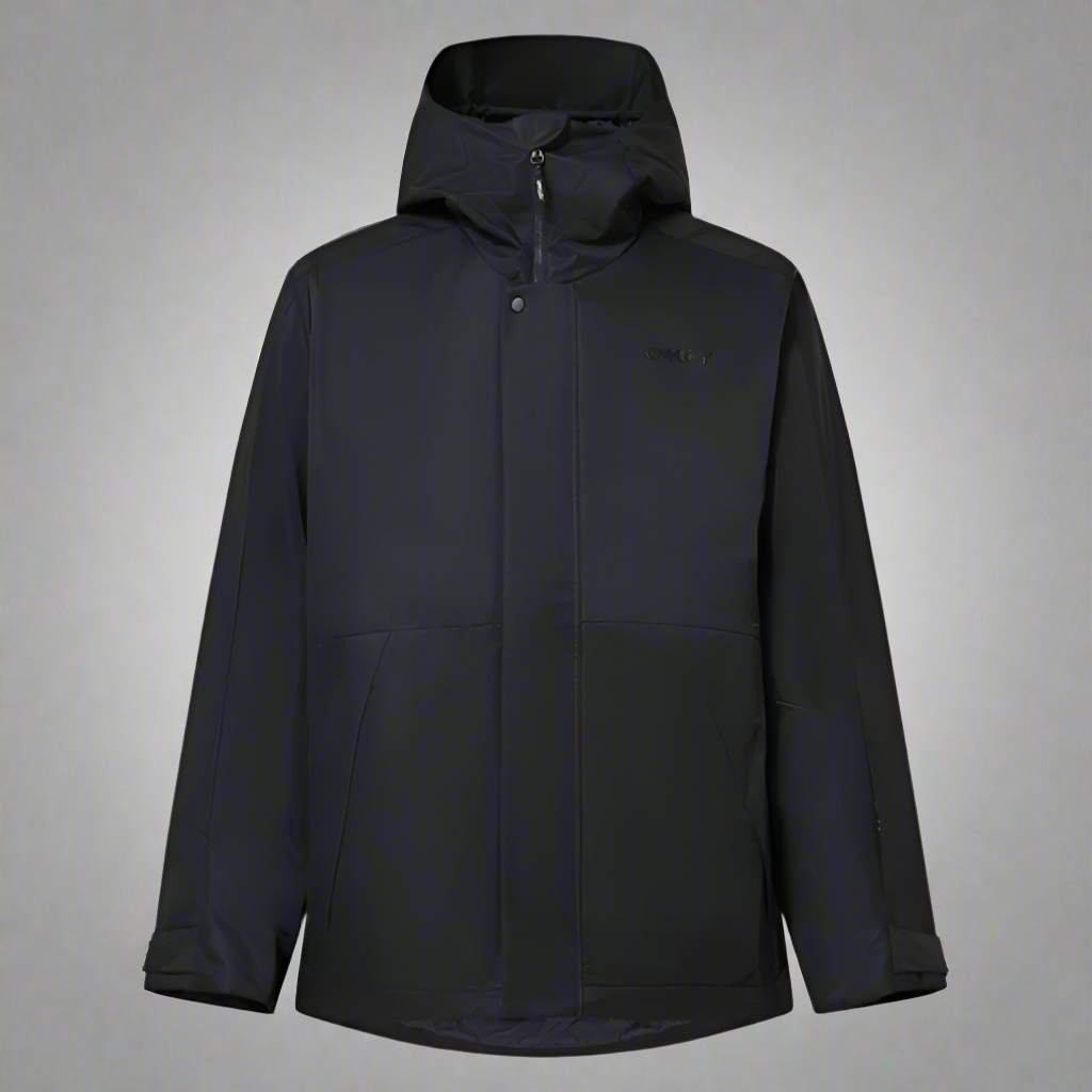 Black jacket with a hood on a light gray background