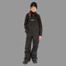 Person wearing a black snowsuit with O'Neill logo on a white background
