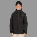 Person wearing a black jacket and beanie on a white background