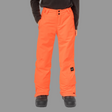Orange snow pants worn by a person on a white background
