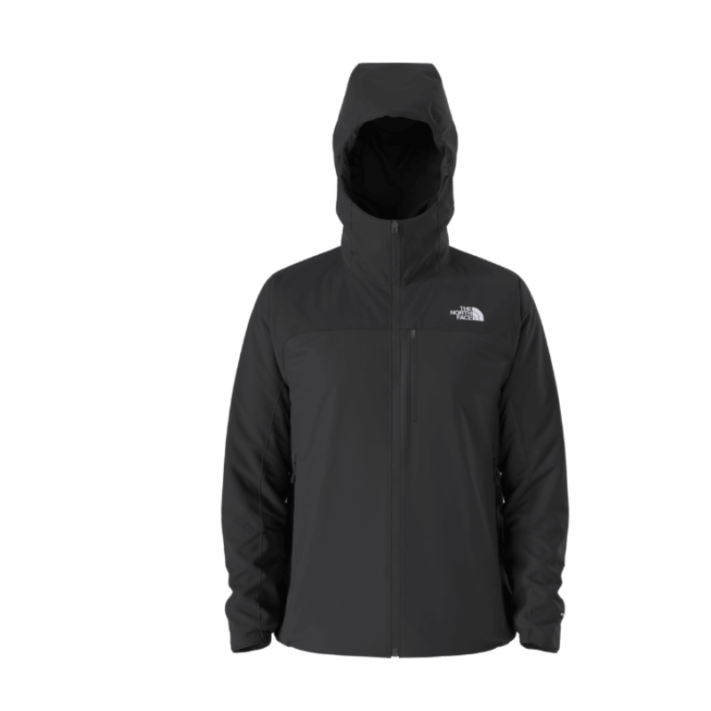 Black jacket with a hood on a white background