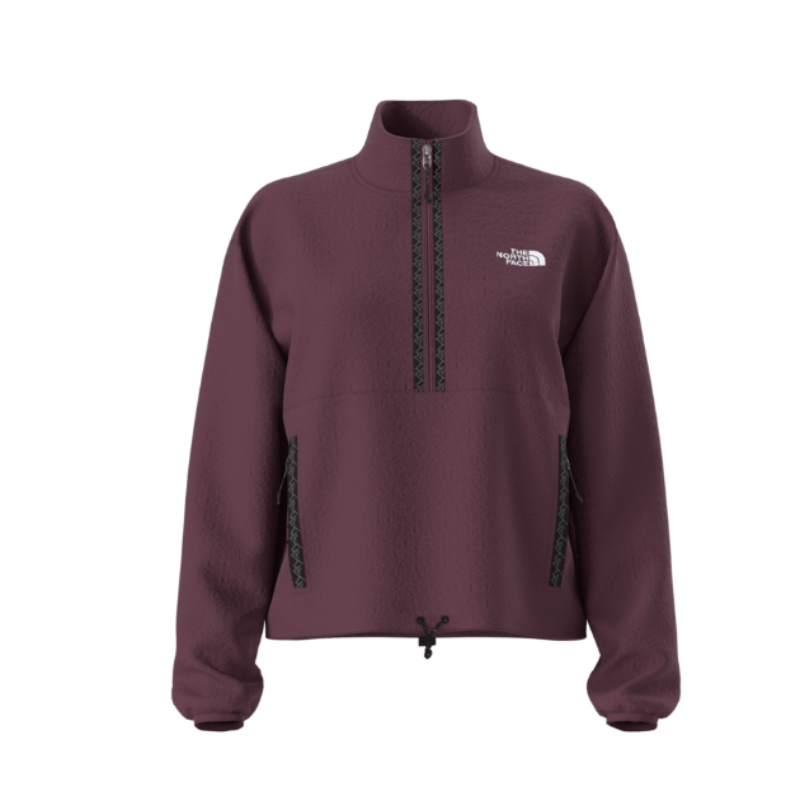 Maroon fleece jacket with a brand logo on a white background