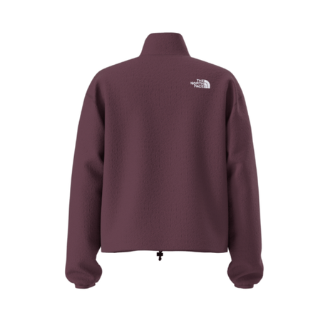 Maroon fleece jacket with The North Face logo on a white background