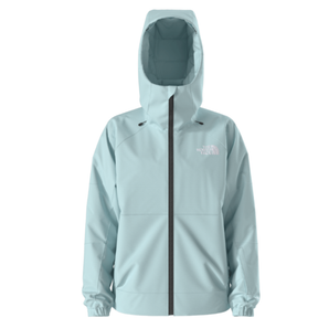 Light blue rain jacket with a brand logo on a white background