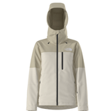 Beige and white jacket with a brand logo on a white background