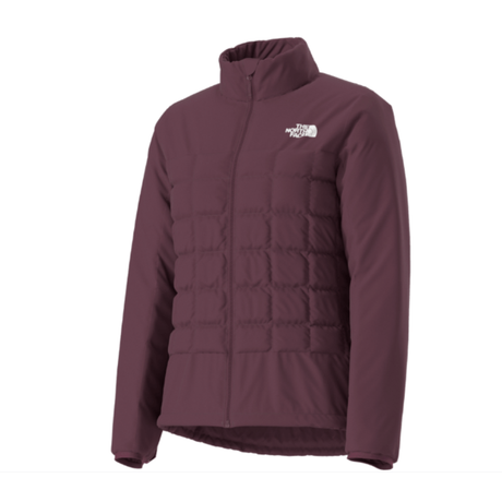 Maroon puffer jacket with brand logo on a white background